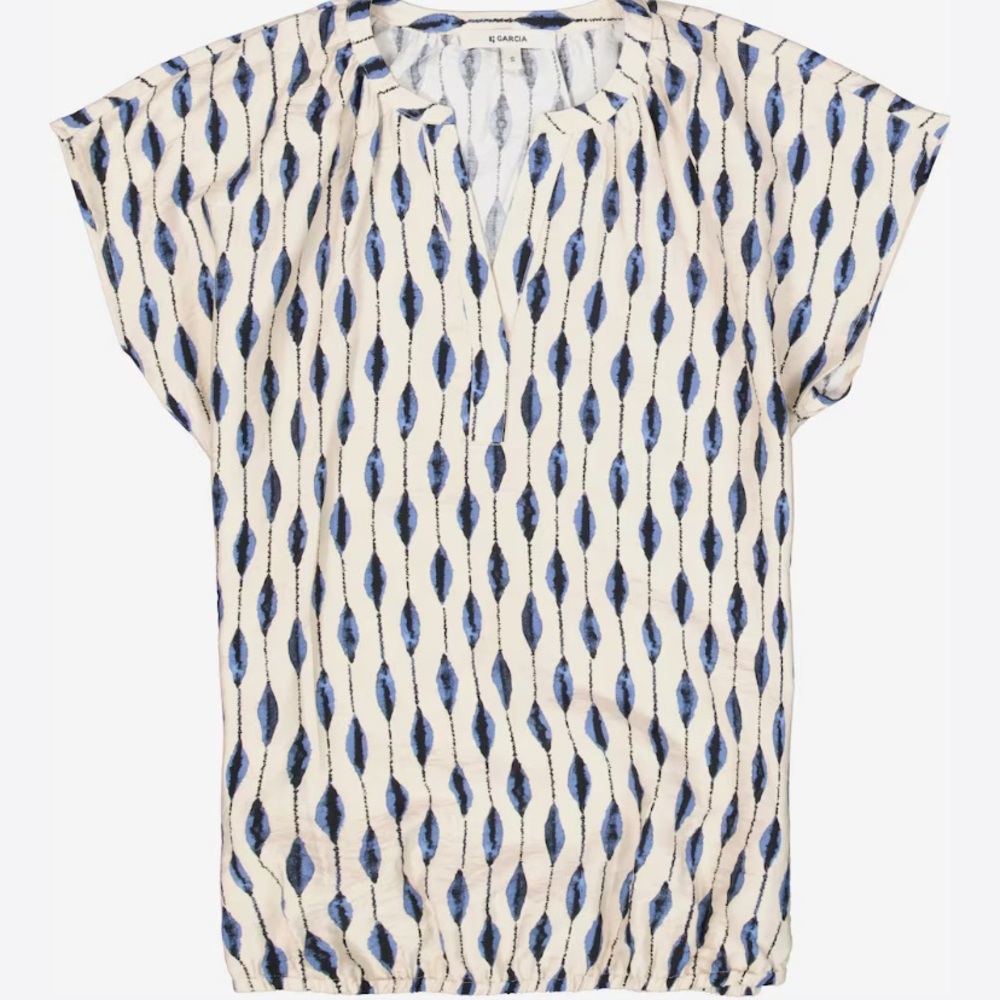 GARCIA Printed Blouson Top Medium Cream Blue Relaxed European Style EUC